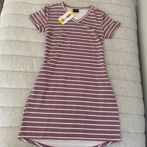 Lavender and white stripe tee shirt dress